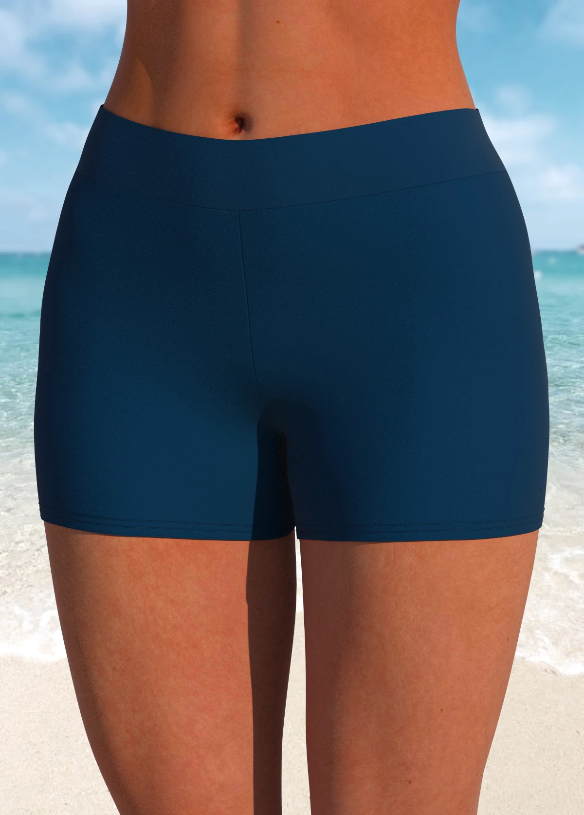 Mid Waisted Navy Stretch Swim Shorts 5 Mid Waisted Navy Stretch Swim Shorts - Image 3
