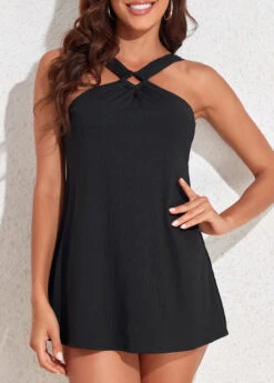 Mid Waisted Circular Ring Black Swimdress Set -Rosewe Swimwear Store 325162 P 16794712884037