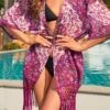 Floral Print Tassel Dark Reddish Purple Cover Up
