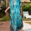 Side Slit Tie Dye Print Cyan Cover Up Dress 1 Side Slit Tie Dye Print Cyan Cover Up Dress -Rosewe Swimwear Store 325541 P 16780904702640