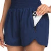 High Waisted Blue Smocked Beach Shorts -Rosewe Swimwear Store 325546 P 16771415201620