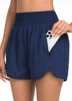 High Waisted Blue Smocked Beach Shorts