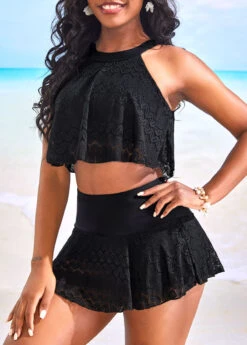 High Waisted Lace Black Bikini Sets -Rosewe Swimwear Store 325618 P 16767246105502