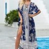 Tribal Print Tassel Tie Cold Shoulder Cover Up -Rosewe Swimwear Store 325664 P 1675658987039