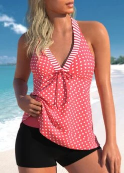 Polka Dot Bowknot Coral Tankini Top-No Bottom