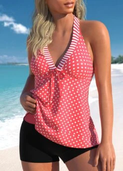 Polka Dot Bowknot Coral Tankini Top-No Bottom -Rosewe Swimwear Store 326183 P 1675918234625
