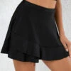 Layered Hem High Waisted Black Pantskirt 2 Layered Hem High Waisted Black Pantskirt -Rosewe Swimwear Store 326240 P 16799052593263