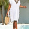 Tassel White Patchwork Weave Cover Up -Rosewe Swimwear Store 326261 P 16789341475990