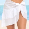 Layered Ruffle Hem Tie Side White Sarong -Rosewe Swimwear Store 326456 P 16771414859940