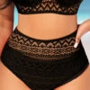 Lace Stitching High Waisted Black Bikini Bottom