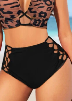 High Waisted Lace Up Black Bikini Bottom -Rosewe Swimwear Store 326776 P 1676530291311