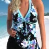 Floral Print Bowknot Cyan Tankini Top-No Bottom -Rosewe Swimwear Store 326795 P 1678093009188