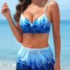 Mid Waisted Fire Print Three-piece Blue Bikini Set -Rosewe Swimwear Store 326874 P 16793107544420