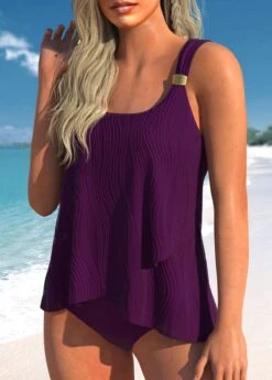 Wide Strap Cross Hem Dark Purple Tankini Top-No Bottom -Rosewe Swimwear Store 326956 P 1678268544850