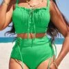 High Waisted Lace Up Green Bikini Set -Rosewe Swimwear Store 326988 P 16801776358460
