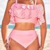 High Waisted Patchwork Light Pink Bikini Set -Rosewe Swimwear Store 327004 P 16826824249080