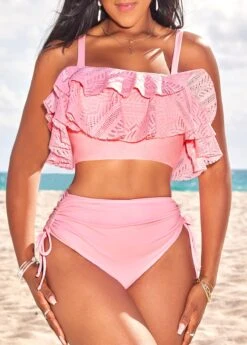 High Waisted Patchwork Light Pink Bikini Set