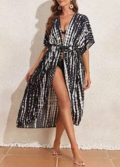 Tie Dye Print Lightweight Black Cover Up 14 Tie Dye Print Lightweight Black Cover Up -Rosewe Swimwear Store 327160 P 16805031773675