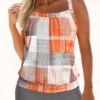 Geometric Print Criss Cross Orange Tankini Top-No Bottom -Rosewe Swimwear Store 327306 P 1677041506984