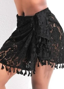 Lace Tie Tassel Design Black Sarong 7 Lace Tie Tassel Design Black Sarong -Rosewe Swimwear Store 327489 P 16784442892452