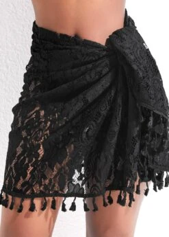 Lace Tie Tassel Design Black Sarong
