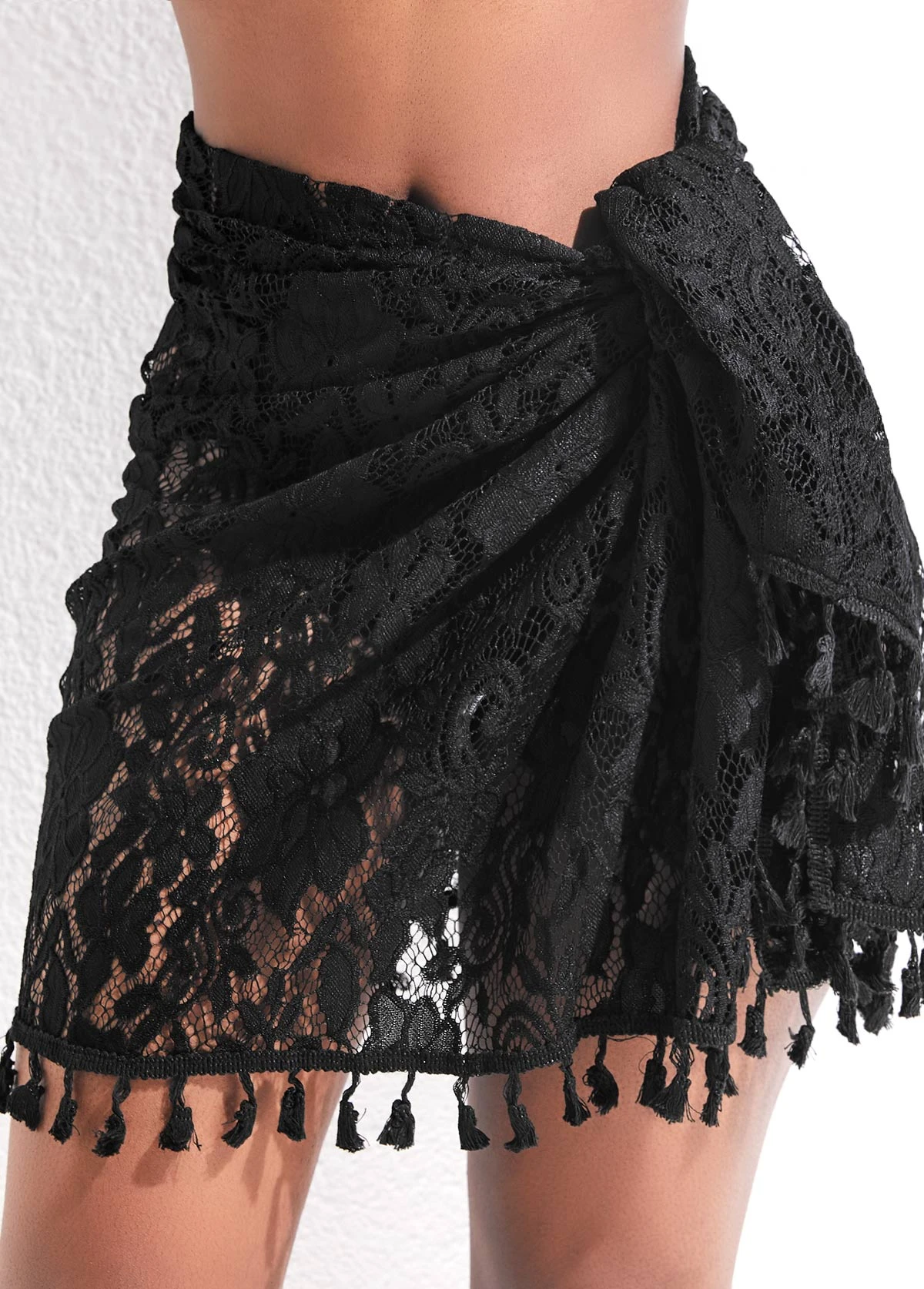 Lace Tie Tassel Design Black Sarong 2 Lace Tie Tassel Design Black Sarong