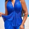 High Waisted Lace Royal Blue Tankini Set -Rosewe Swimwear Store 328611 P 16808633418690