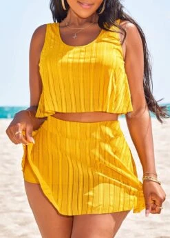 High Waisted Layered Yellow Bikini Set