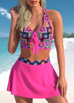 High Waisted Tribal Print Bowknot Bikini Set