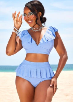 High Waisted Ruffle Light Blue Bikini Set 13 High Waisted Ruffle Light Blue Bikini Set -Rosewe Swimwear Store 329078 P 16848400135415
