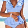 High Waisted Ruffle Light Blue Bikini Set -Rosewe Swimwear Store 329078 P 16848400138620