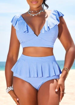 High Waisted Ruffle Light Blue Bikini Set 12 High Waisted Ruffle Light Blue Bikini Set -Rosewe Swimwear Store 329078 P 16848400138844