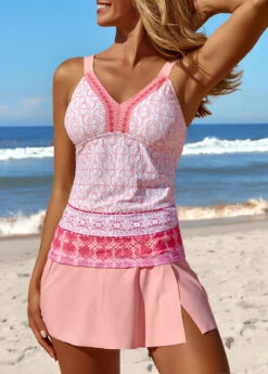 Mid Waisted Tribal Print Patchwork Tankini Set