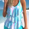 Mid Waisted Ombre Layered Cyan Tankini Set -Rosewe Swimwear Store 329472 P 1679903172409