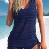 Mid Waisted Three-piece Navy Cutout Tankini Set -Rosewe Swimwear Store 329564 P 1679120649808