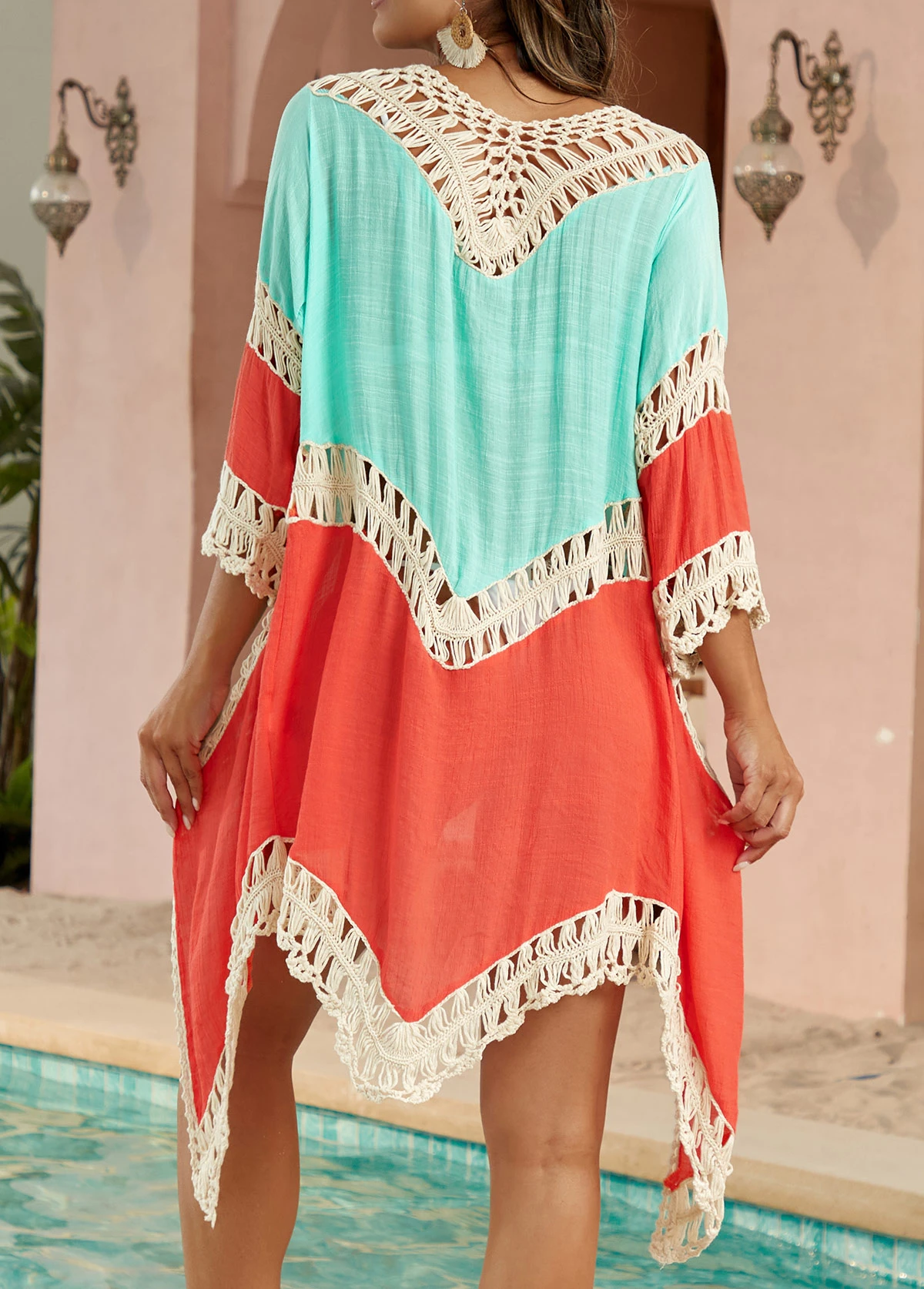 Handkerchief Hem Red Patchwork Cover Up 4 Handkerchief Hem Red Patchwork Cover Up - Image 2