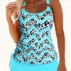 Mid Waisted Leopard Circular Ring Cyan Tankini Set -Rosewe Swimwear Store 330743 P 1680243279229