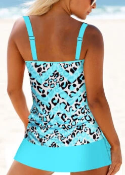Mid Waisted Leopard Circular Ring Cyan Tankini Set -Rosewe Swimwear Store 330743 P 1680243279761