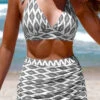 High Waisted Geometric Print Cross Hem Bikini Set