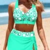 Mid Waisted Drawstring Mint Green Bikini Set 2 Mid Waisted Drawstring Mint Green Bikini Set -Rosewe Swimwear Store 330901 P 1680503368850