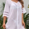 Mesh Stitching Button White Cover Up -Rosewe Swimwear Store 331083 P 16823255240190