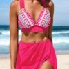 Hot Pink Mid Waisted Geometric Print Circular Ring Bikini Set -Rosewe Swimwear Store 331196 P 1680774126783