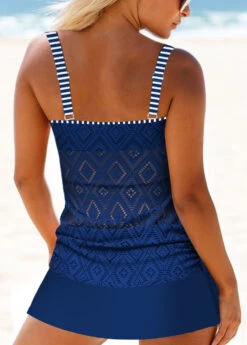 Mid Waisted Lace Navy Tankini Set 6 Mid Waisted Lace Navy Tankini Set -Rosewe Swimwear Store 331294 P 1686797136437