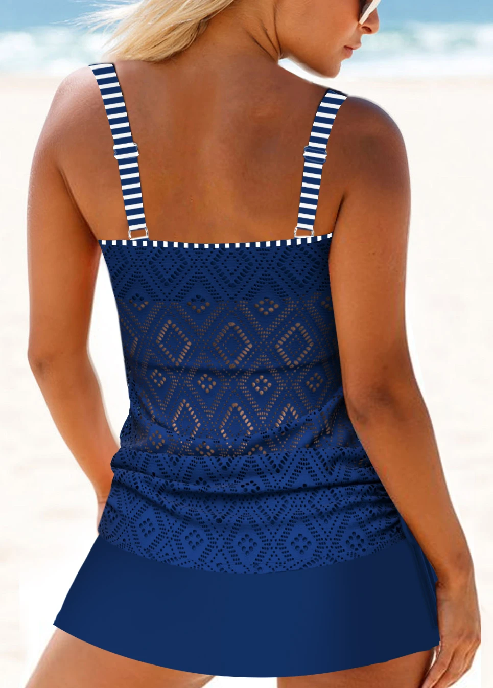 Mid Waisted Lace Navy Tankini Set 4 Mid Waisted Lace Navy Tankini Set - Image 2