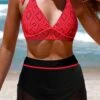 High Waisted Mesh Coral Bikini Set 1 High Waisted Mesh Coral Bikini Set -Rosewe Swimwear Store 331298 P 1680854400367