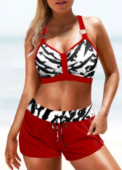 Mid Waisted Leopard Circular Ring Red Bikini Set -Rosewe Swimwear Store 331521 P 1681196543887