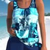 High Waisted Tropical Plants Print Tie Tankini Set -Rosewe Swimwear Store 332141 P 1681884185684