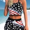 Mid Waisted American Flag Print Drawstring Bikini Set 2 Mid Waisted American Flag Print Drawstring Bikini Set -Rosewe Swimwear Store 333300 P 1683884123040