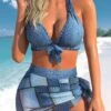 High Waisted Lace Up Denim Blue Bikini Set -Rosewe Swimwear Store 333303 P 1683266337929