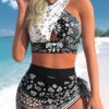 High Waisted Paisley Print Mesh Black Bikini Set -Rosewe Swimwear Store 333312 P 1683282037774
